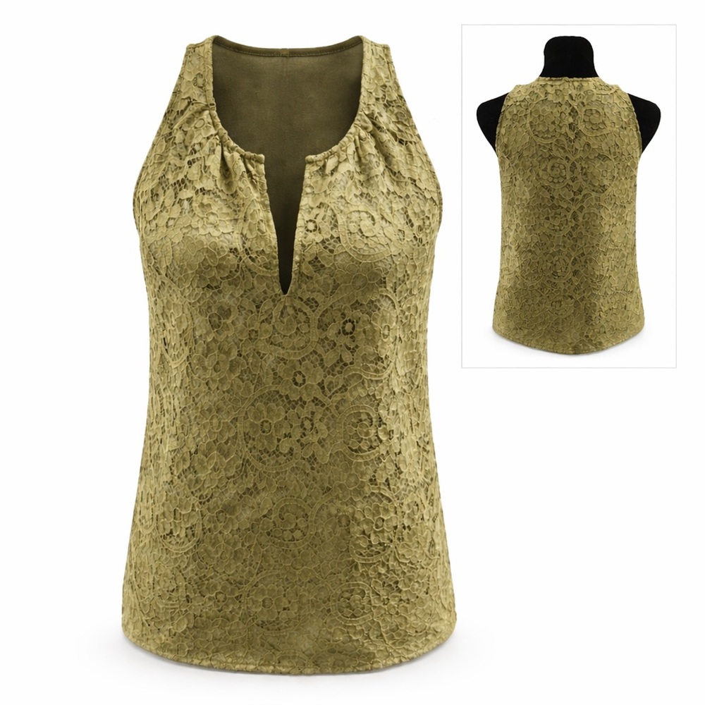 New J Crew Lace Shell Top 00 Olive Green Sleeveless Blouse Dark Academia Capsule